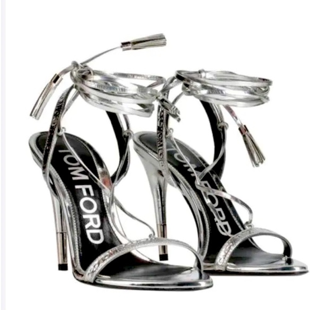 Size 36.5 Silver Tom Ford Ankle Wrap Sandal